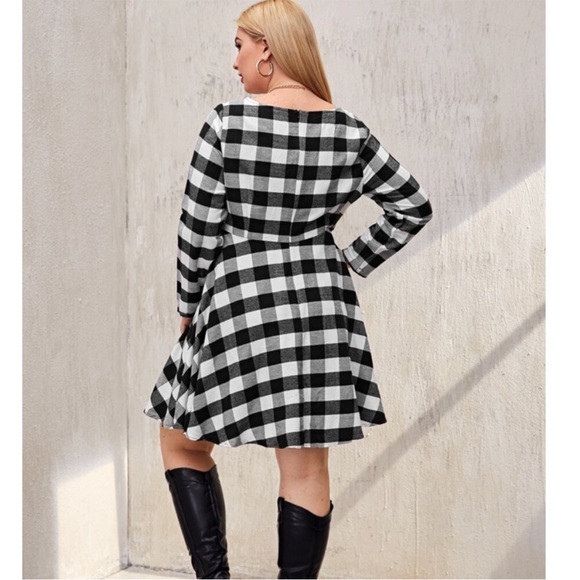Black and White Plaid A Line Dress - Picture 2 of 2